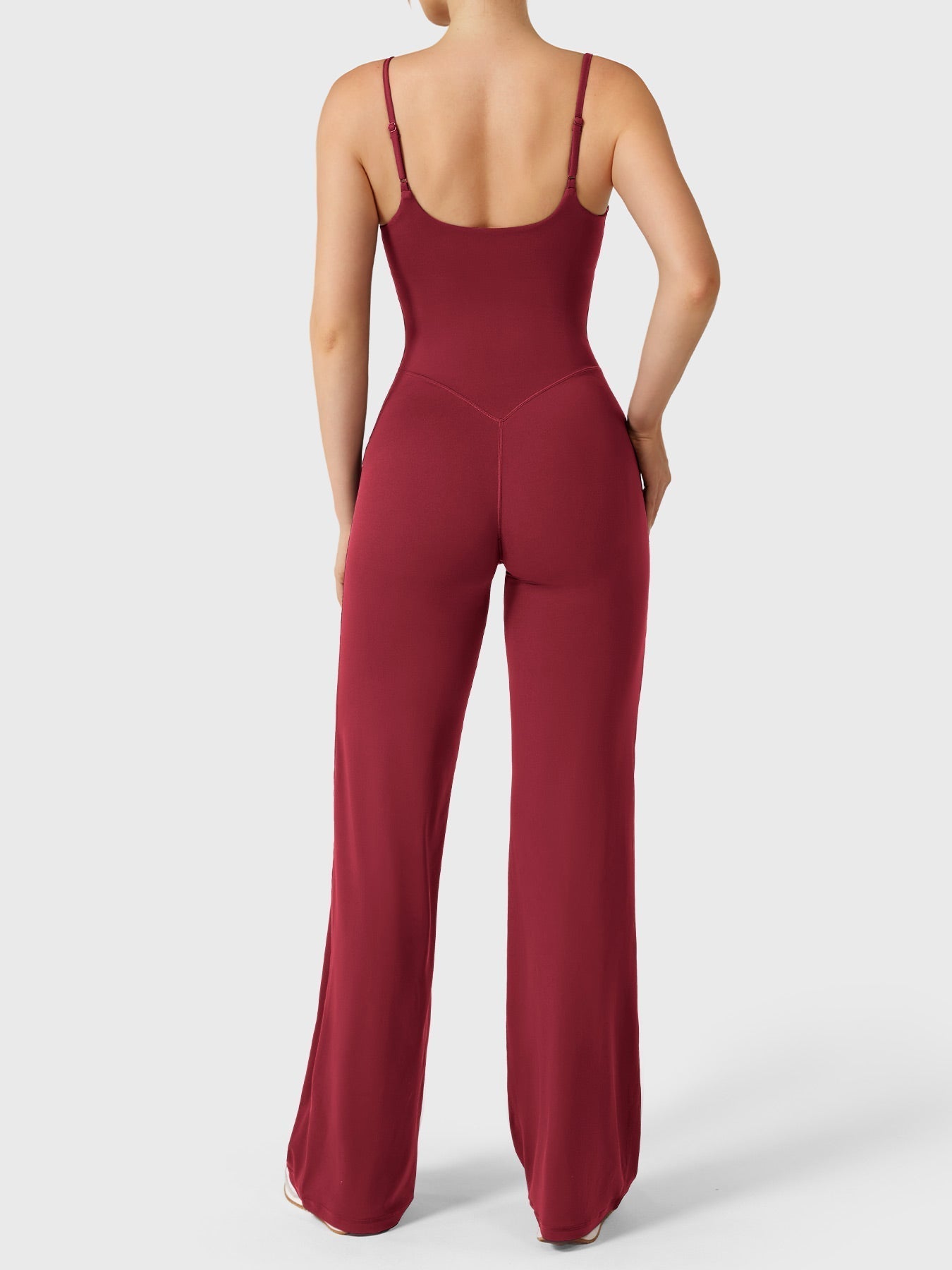 Women’s Straight Leg Jumpsuit – Stretch Polyamide One-Piece with Built-In Bra