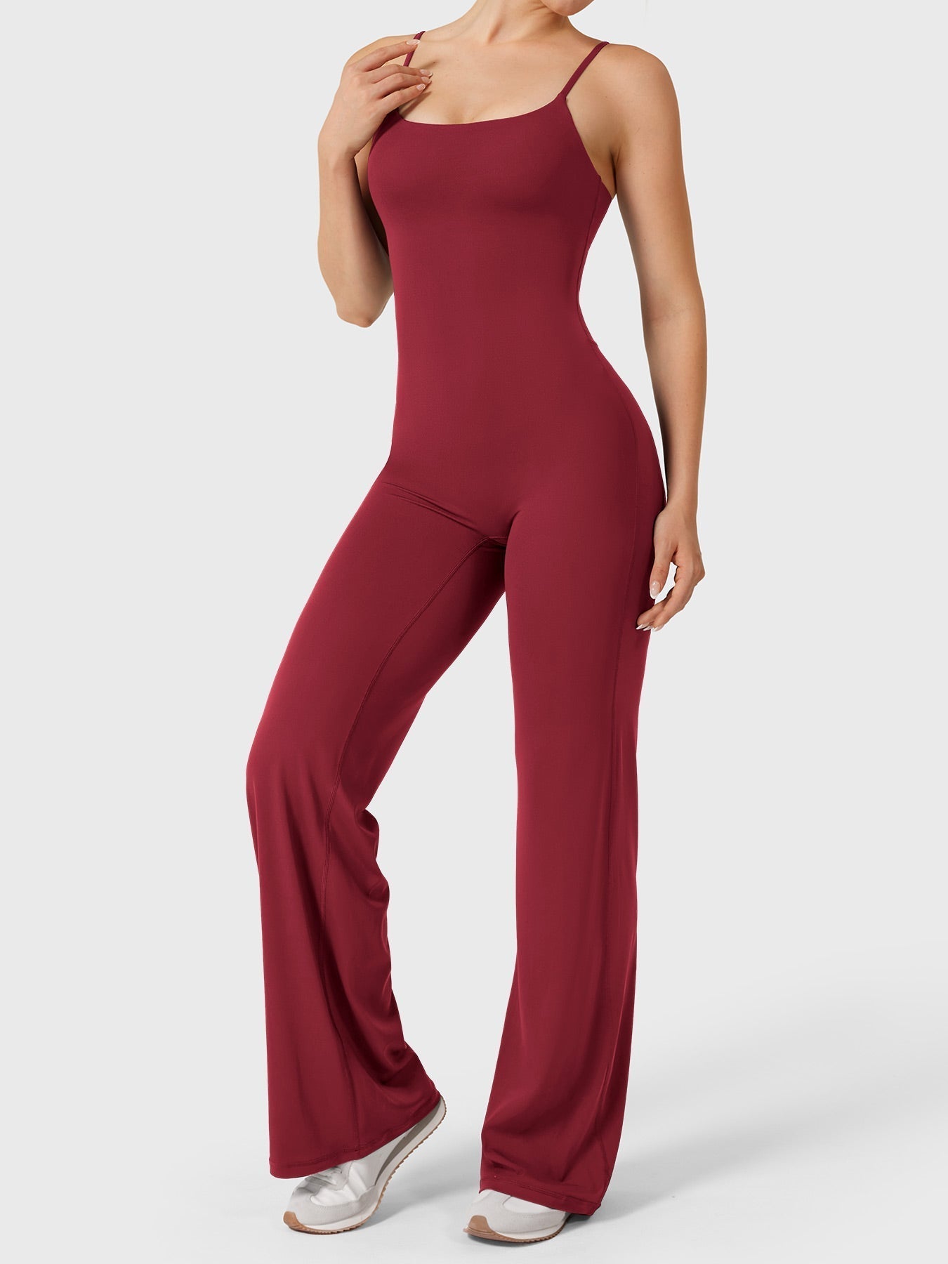 Women’s Straight Leg Jumpsuit – Stretch Polyamide One-Piece with Built-In Bra