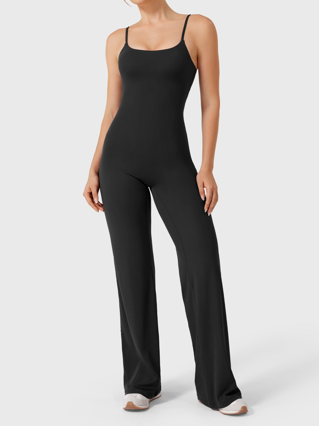 Women’s Straight Leg Jumpsuit – Stretch Polyamide One-Piece with Built-In Bra