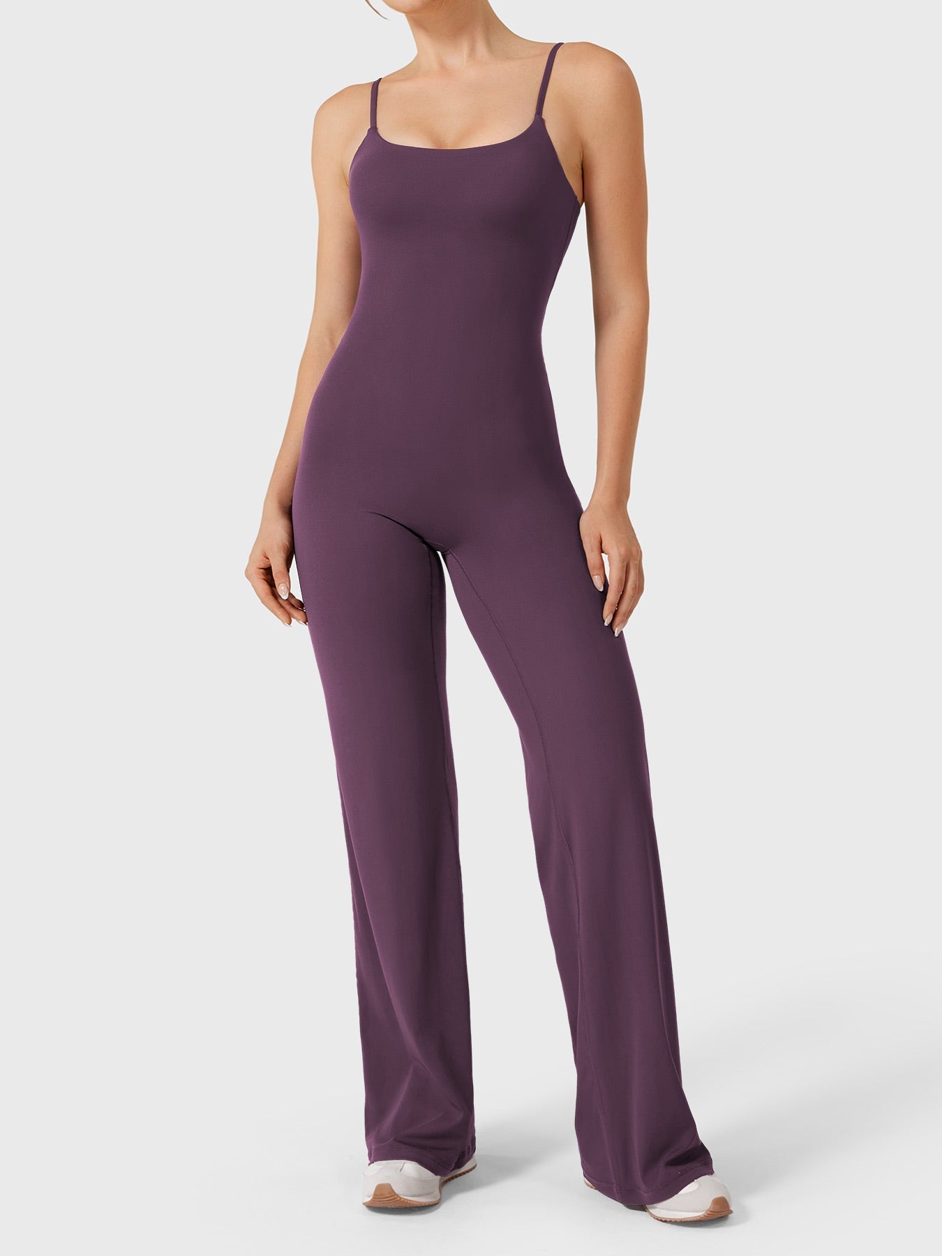 Women’s Straight Leg Jumpsuit – Stretch Polyamide One-Piece with Built-In Bra