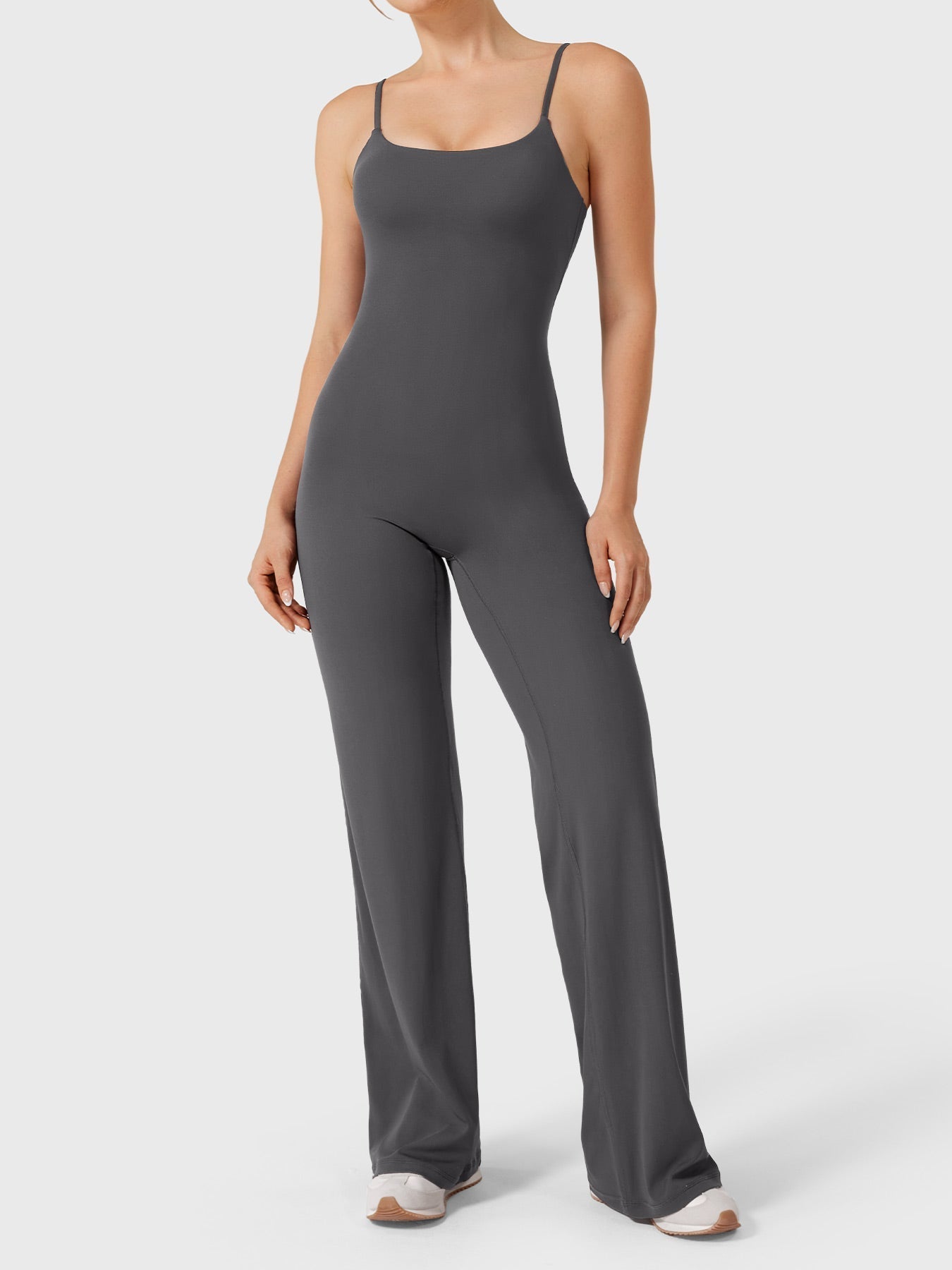 Women’s Straight Leg Jumpsuit – Stretch Polyamide One-Piece with Built-In Bra