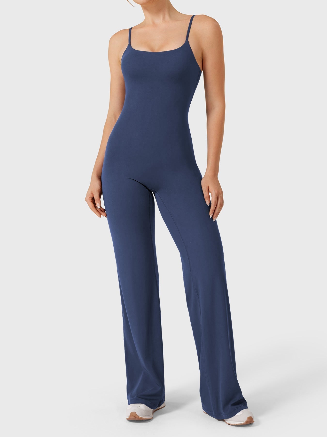 Women’s Straight Leg Jumpsuit – Stretch Polyamide One-Piece with Built-In Bra
