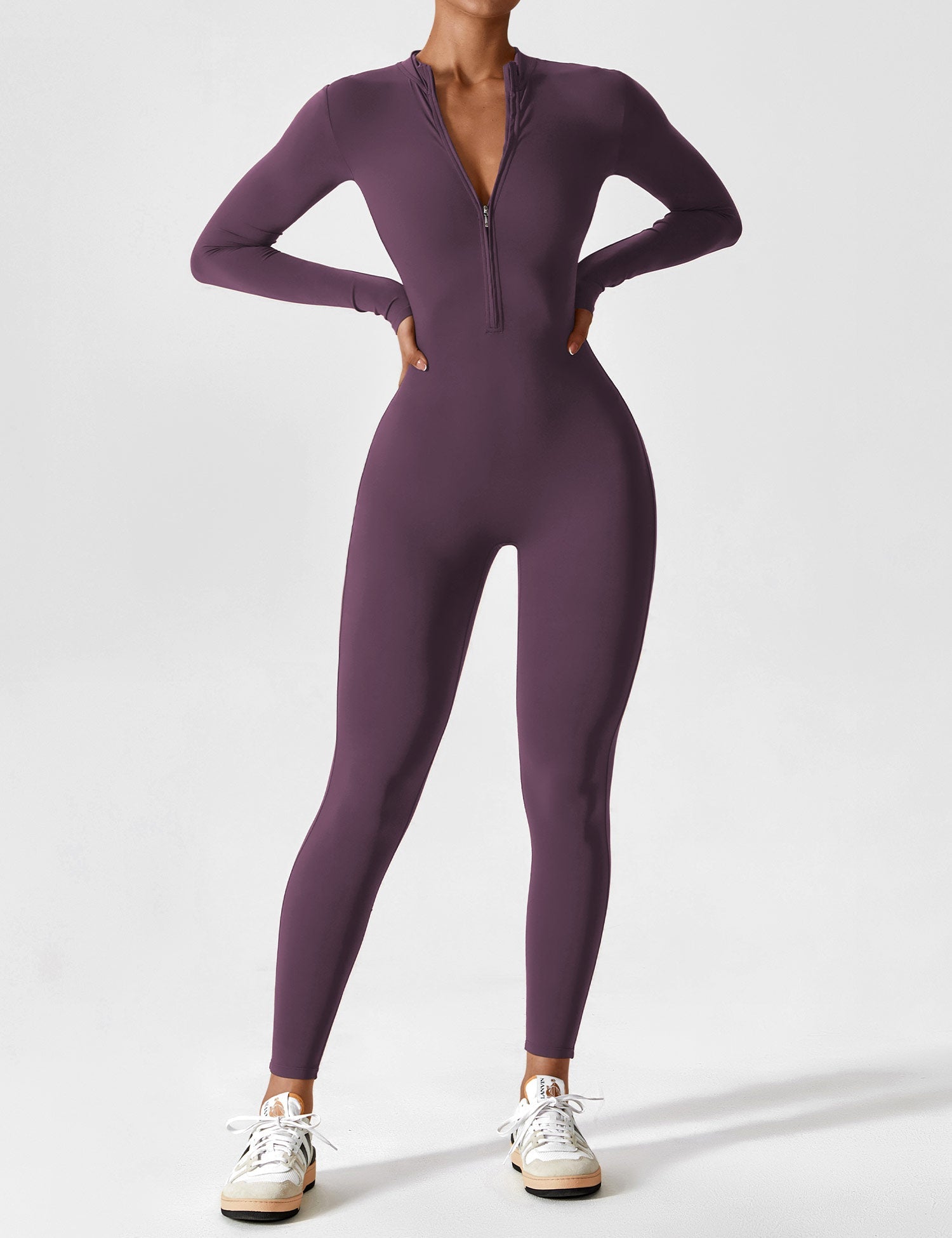 Long Sleeve Zip Jumpsuit – Stretch One-Piece Activewear with Sculpting Fit