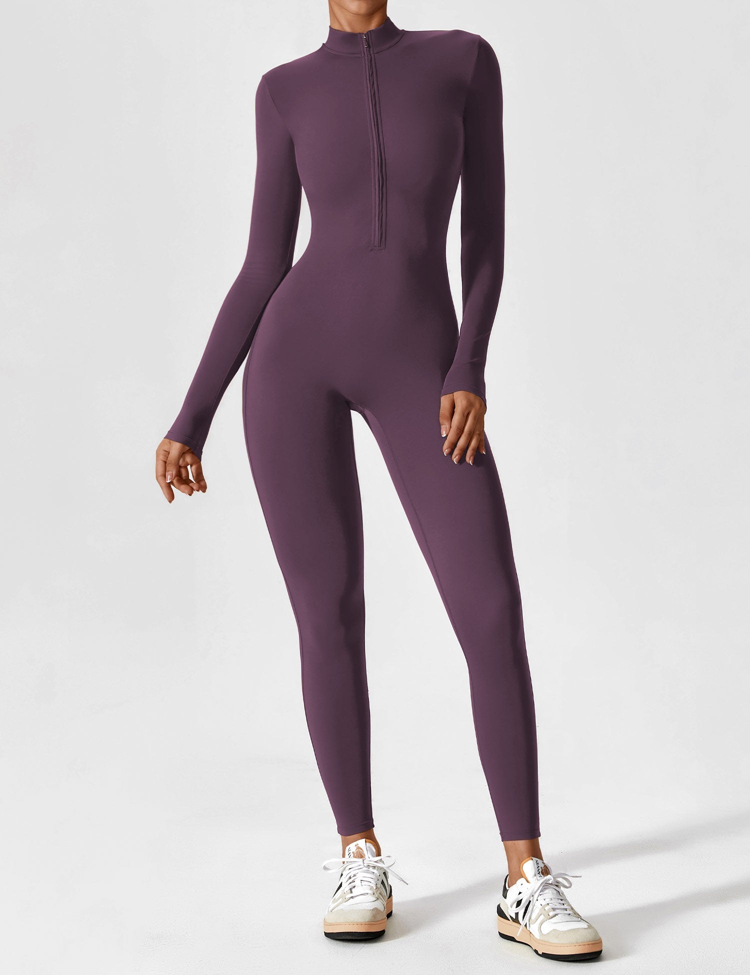 Long Sleeve Zip Jumpsuit – Stretch One-Piece Activewear with Sculpting Fit