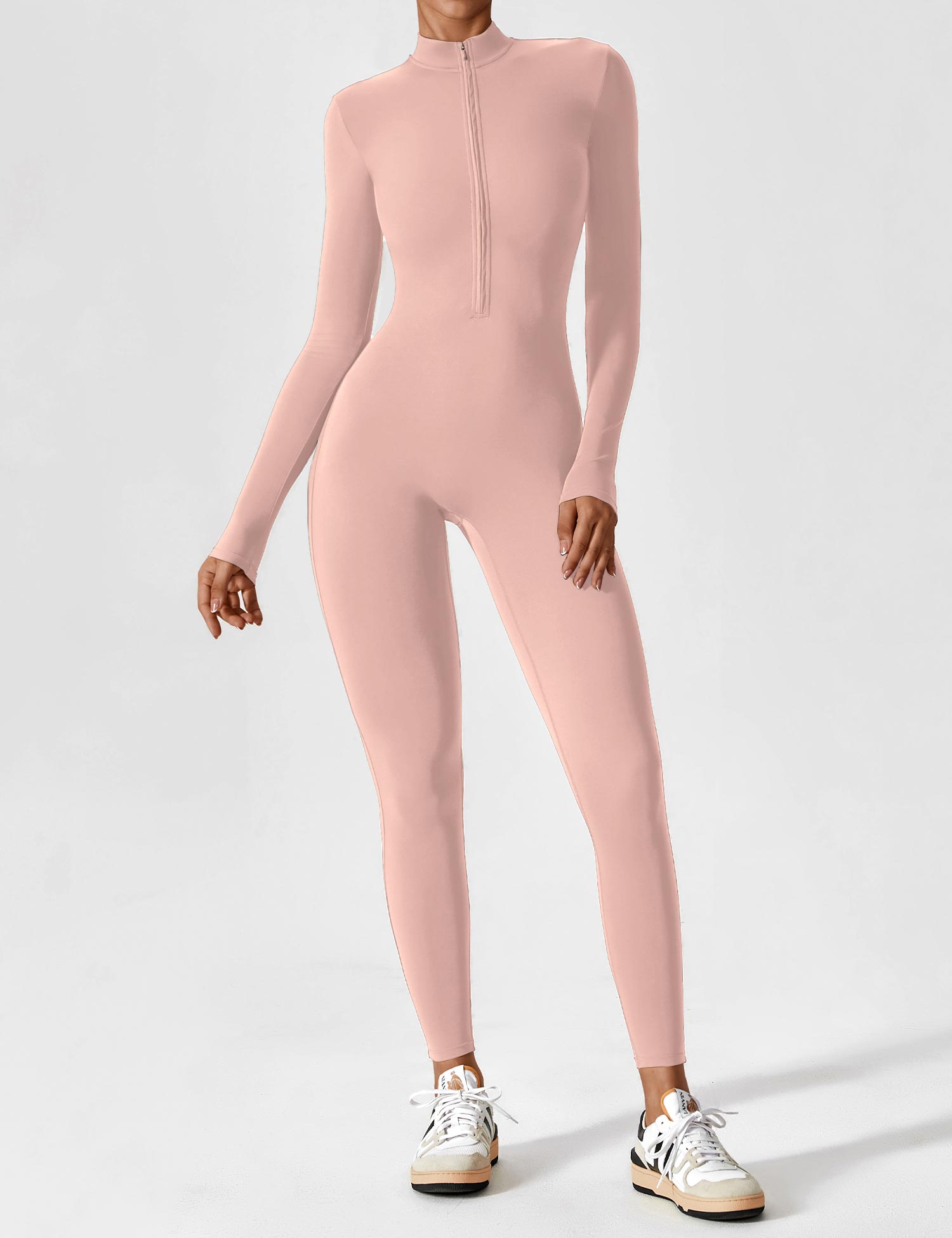 Long Sleeve Zip Jumpsuit – Stretch One-Piece Activewear with Sculpting Fit