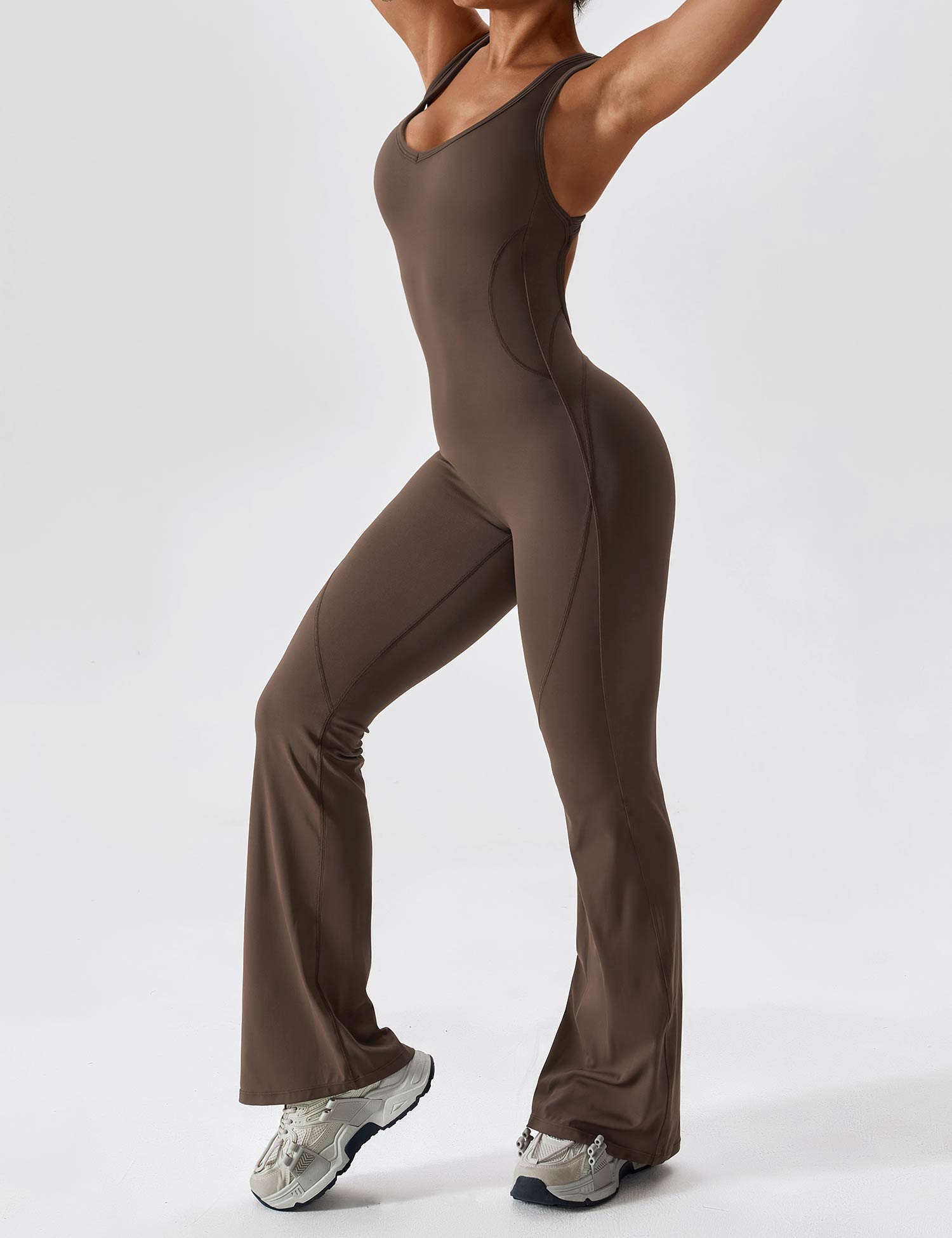 Women’s Open Back Flared Jumpsuit – Sleek, Stretchy & Figure-Sculpting Fit