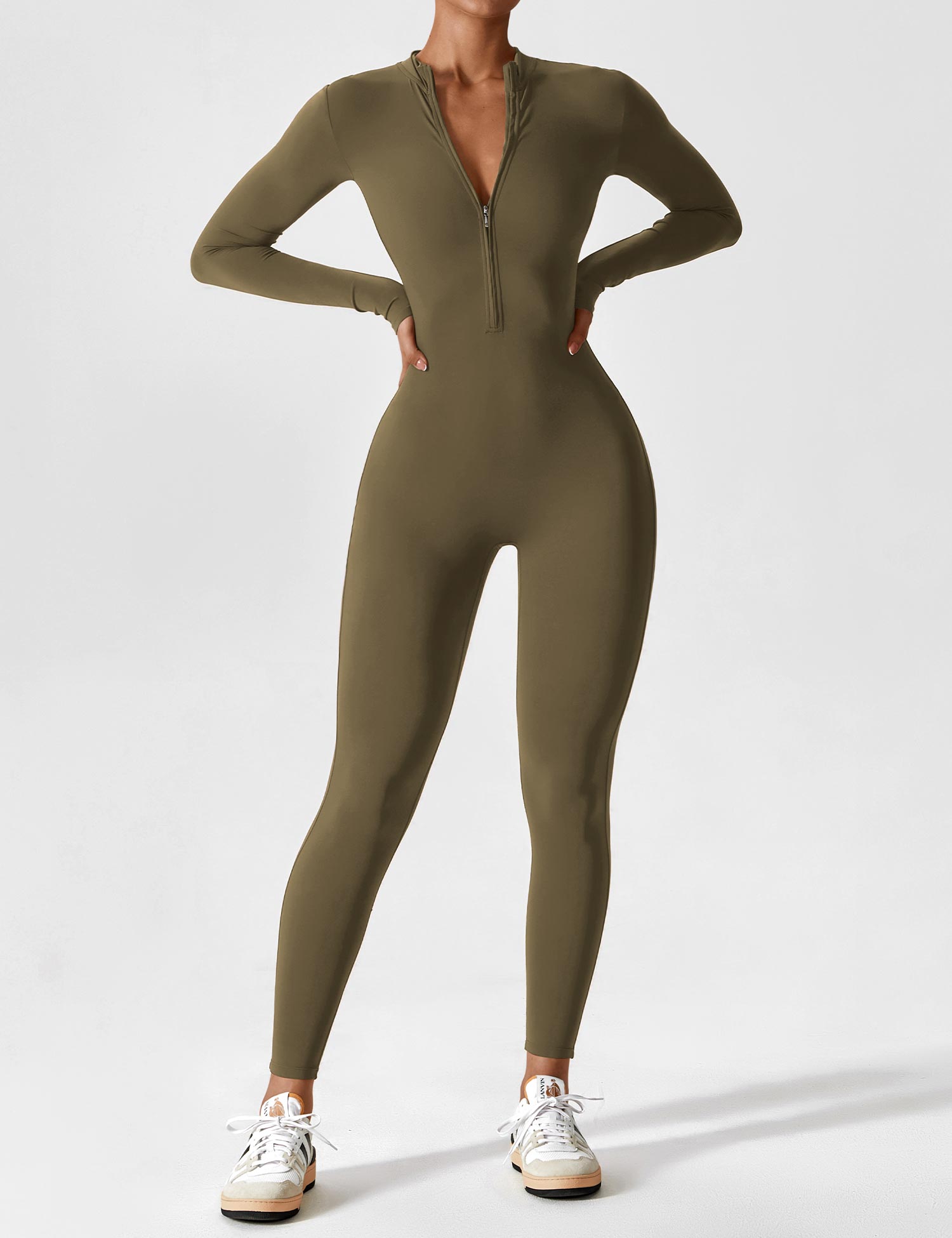 Long Sleeve Zip Jumpsuit – Stretch One-Piece Activewear with Sculpting Fit