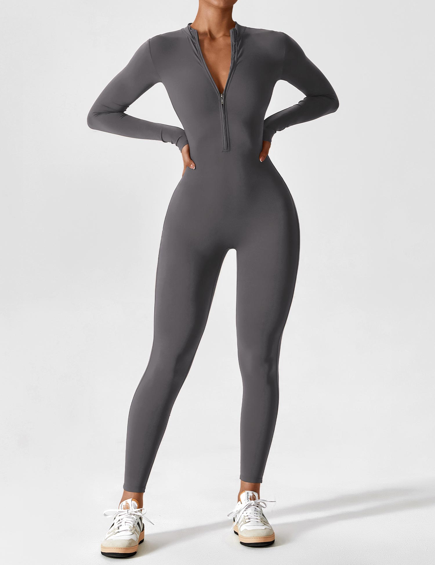 Long Sleeve Zip Jumpsuit – Stretch One-Piece Activewear with Sculpting Fit