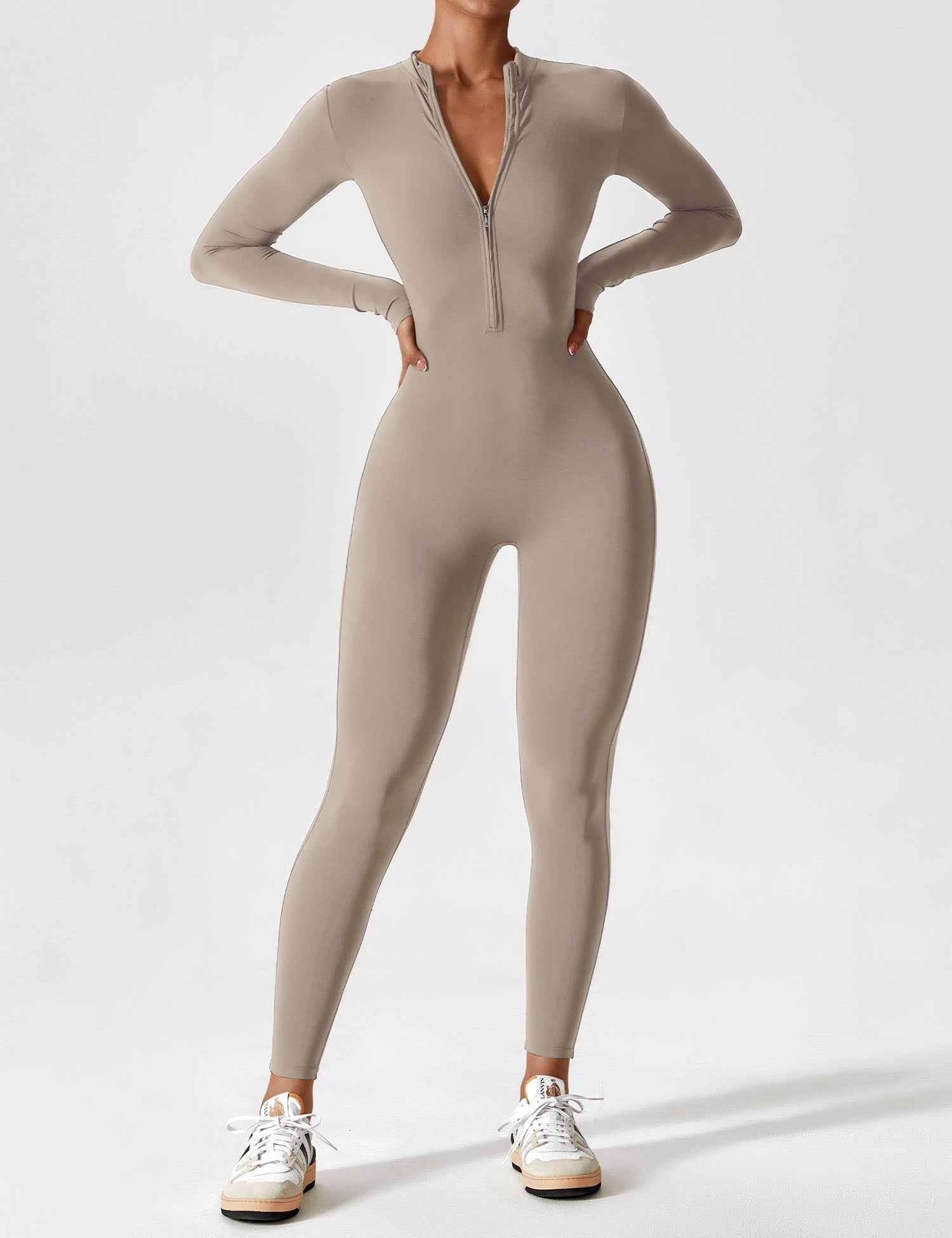 Long Sleeve Zip Jumpsuit – Stretch One-Piece Activewear with Sculpting Fit