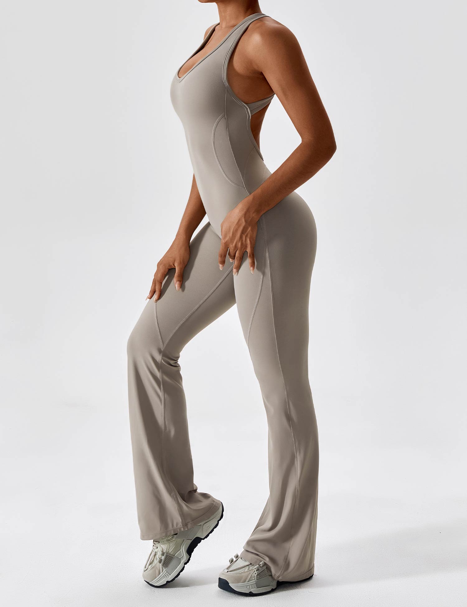 Women’s Open Back Flared Jumpsuit – Sleek, Stretchy & Figure-Sculpting Fit