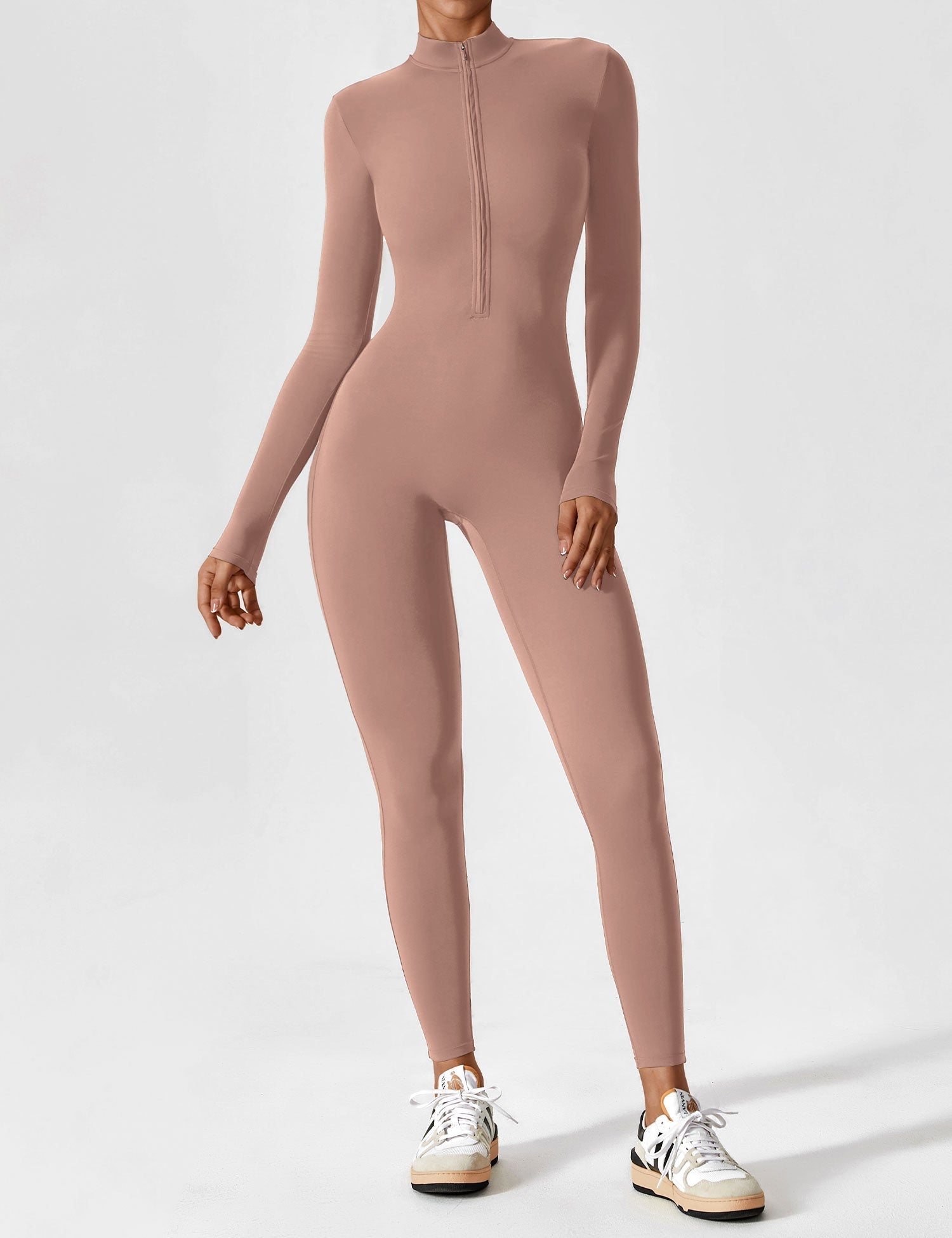 Long Sleeve Zip Jumpsuit – Stretch One-Piece Activewear with Sculpting Fit
