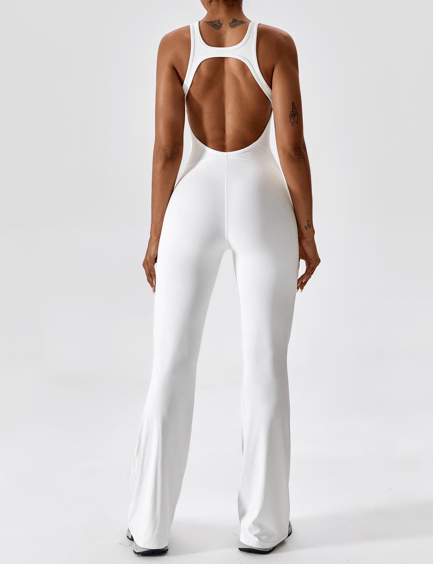 Women’s Open Back Flared Jumpsuit – Sleek, Stretchy & Figure-Sculpting Fit