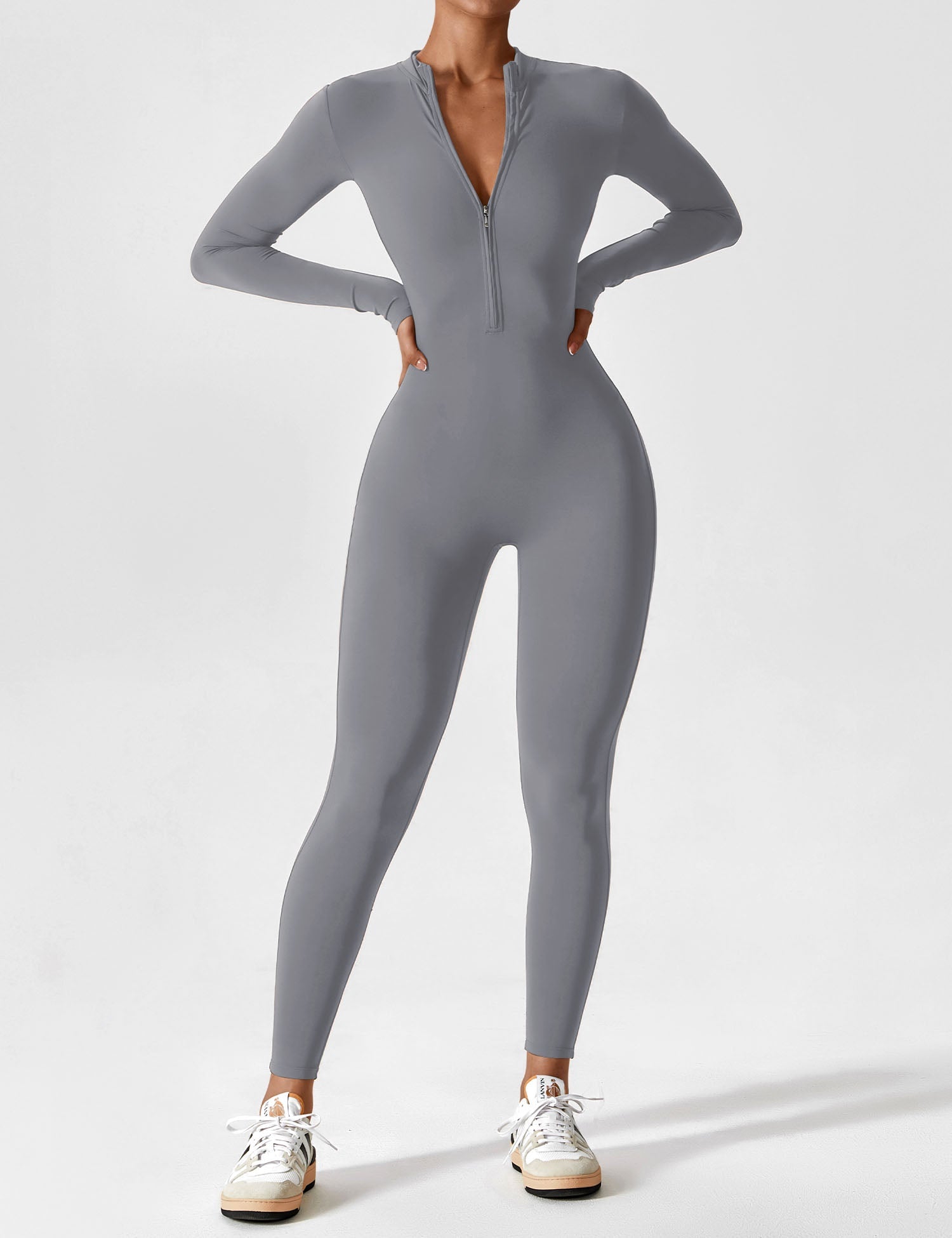 Long Sleeve Zip Jumpsuit – Stretch One-Piece Activewear with Sculpting Fit