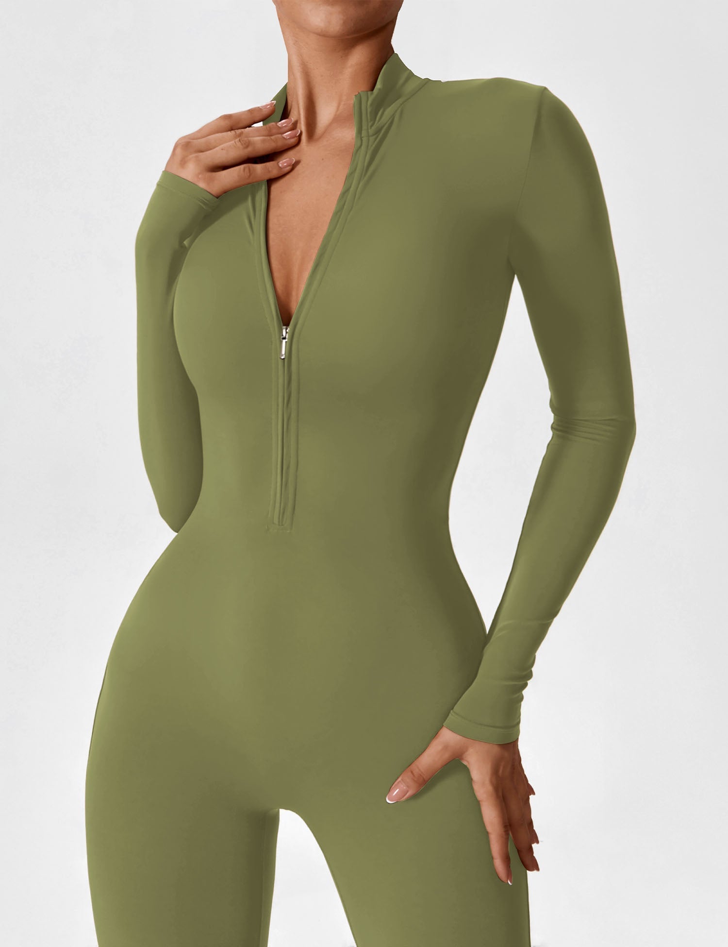 Long Sleeve Zip Jumpsuit – Stretch One-Piece Activewear with Sculpting Fit